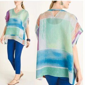 CHICO'S NWT $99 linen abstract colorful poncho shirt blouse colorful S/M